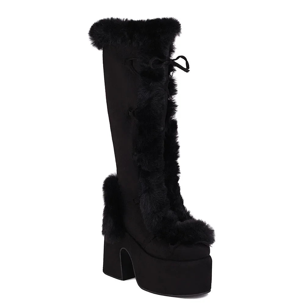 High Heel Platform Boots With Fur