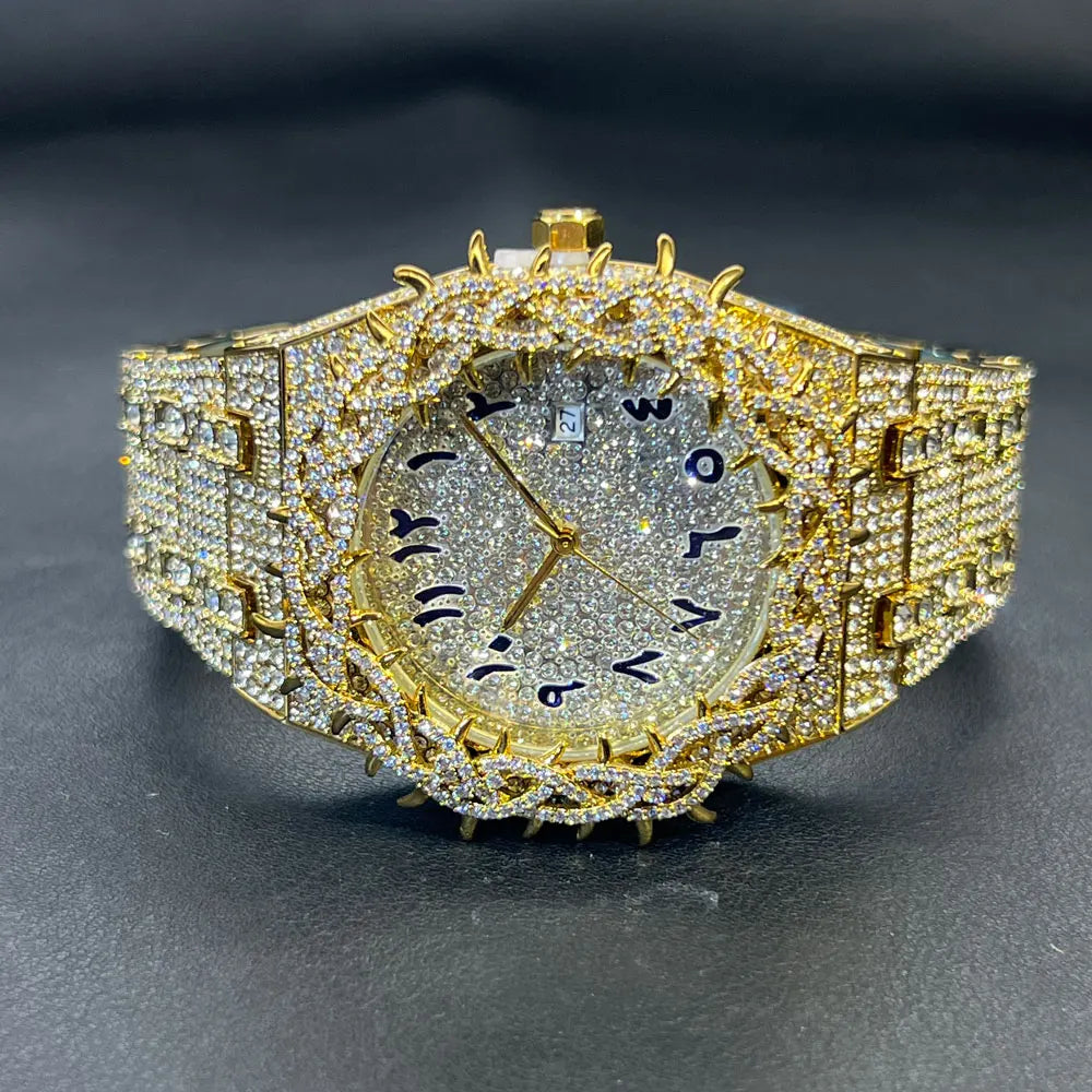 Full Diamond Jesus Thorns Watch Gold and Silver