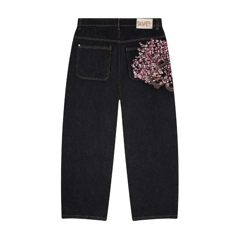 Embroidered Design Baggy Jeans