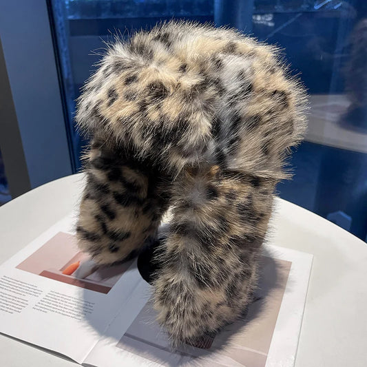Leopard Print Fur Ushanka Hat