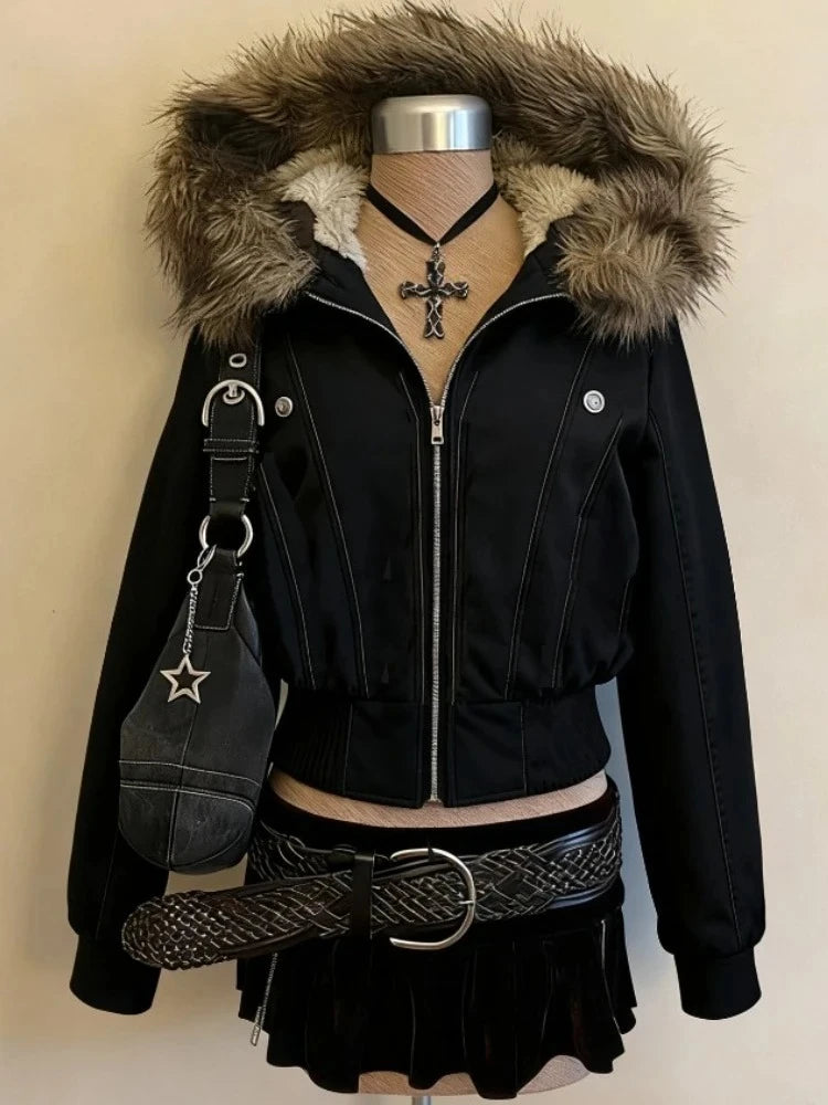 Fur Hooded Warm y2k Jacket