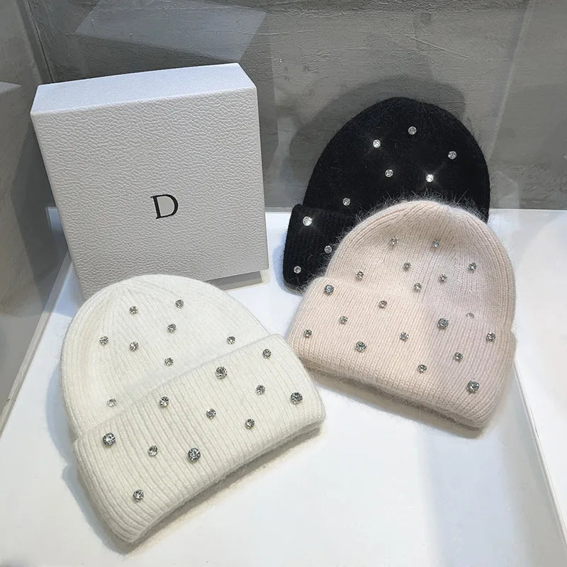 Rhinestone Beads Knitted Beanie