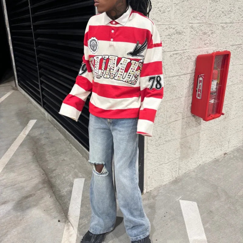 Long Sleeve Striped Polo Shirt