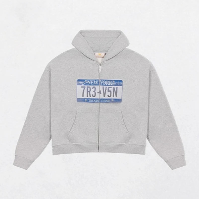 License Plate Zip-up Sweater