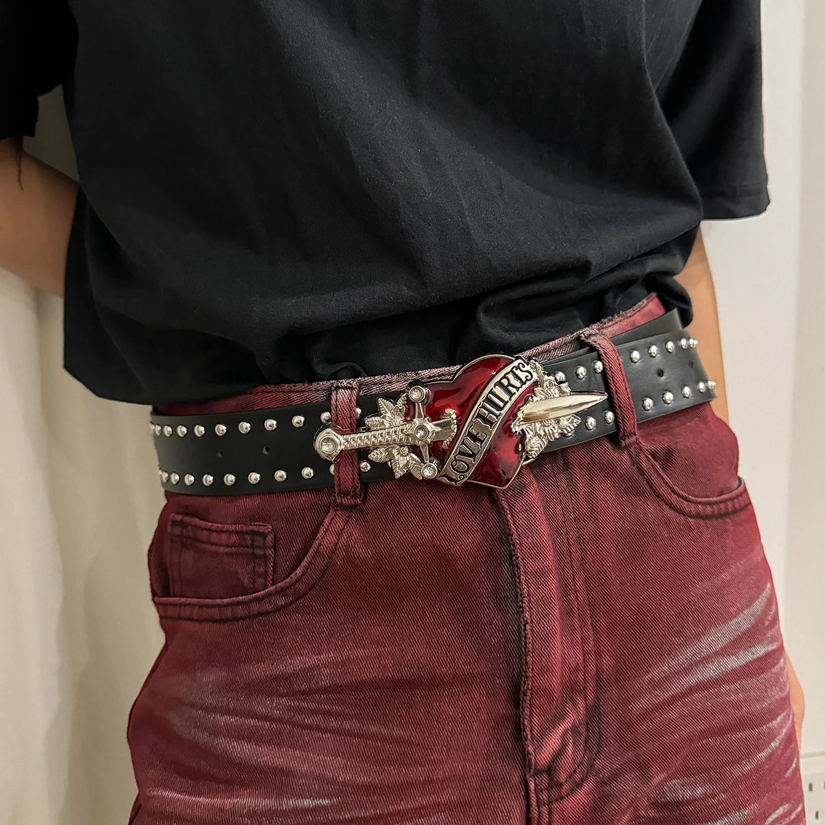 Red Heart Y2k Leather Belt