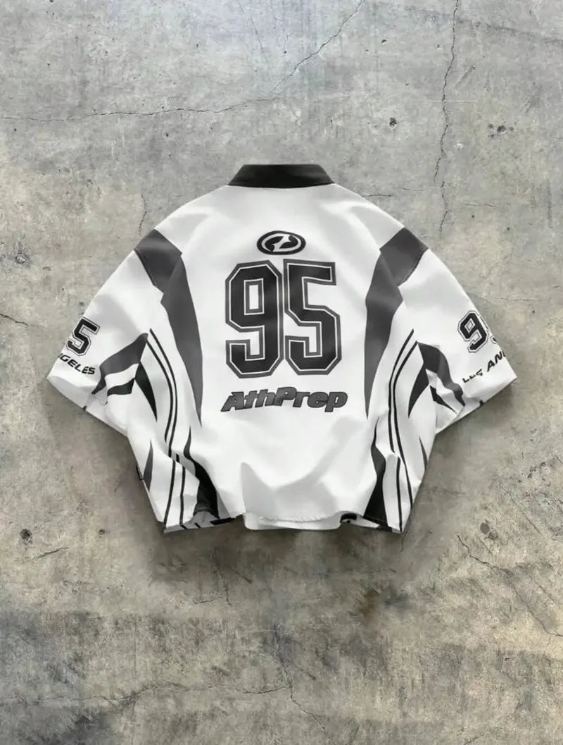 Striped Jersey-Styled Button-Up T-shirt