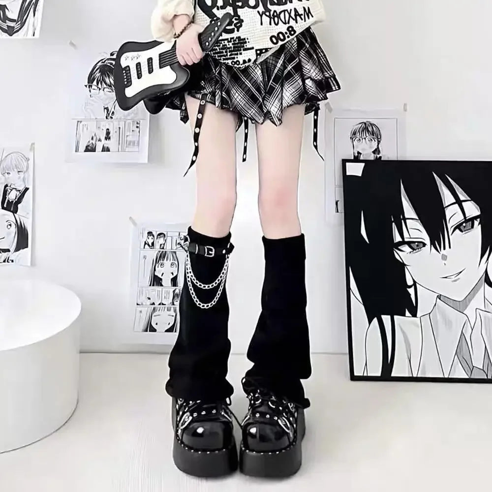 Black and White Knitted Leg Warmers