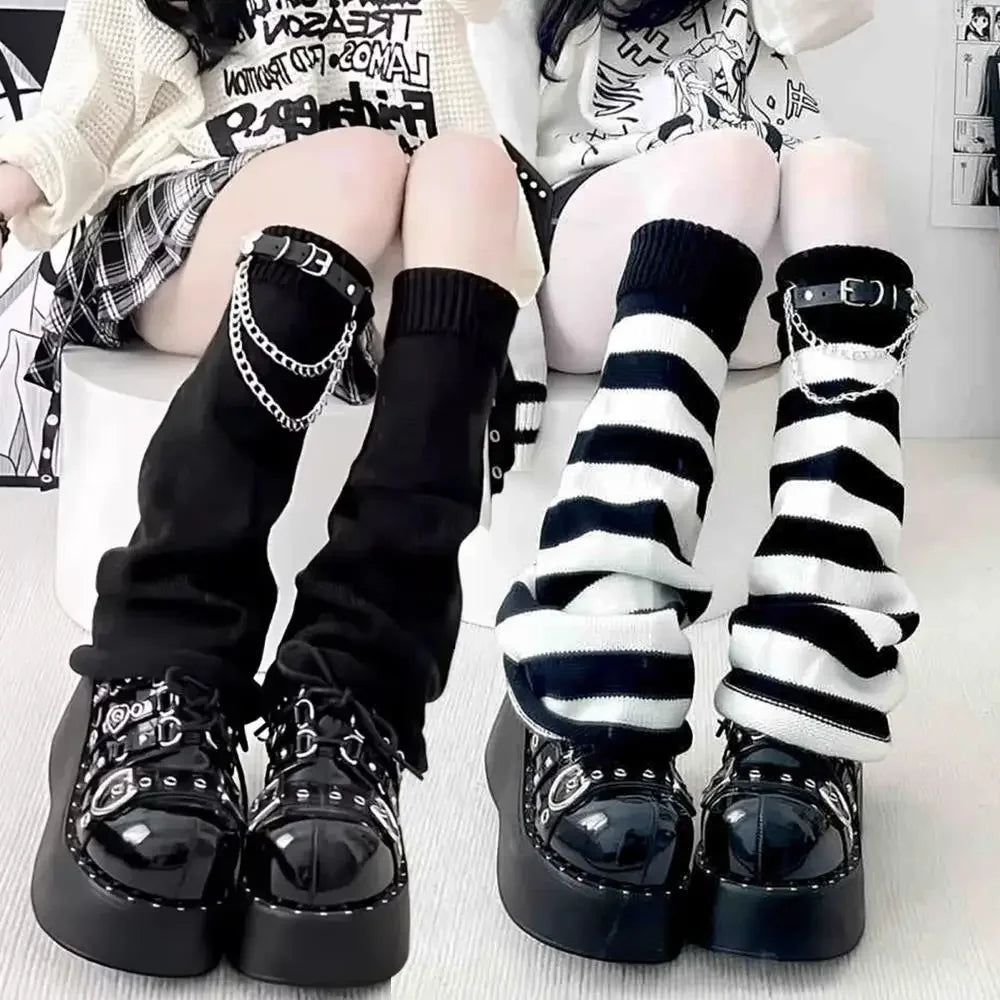 Black and White Knitted Leg Warmers