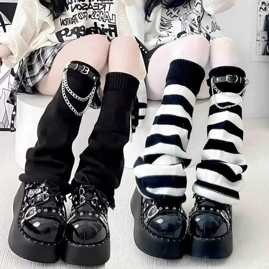 Black and White Knitted Leg Warmers