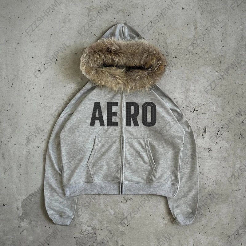Fur Hoodied Y2k Zip up Hoodies