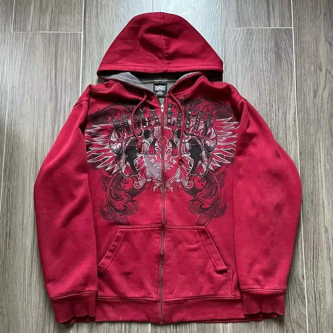 Cotton Red Zipper Hoodie