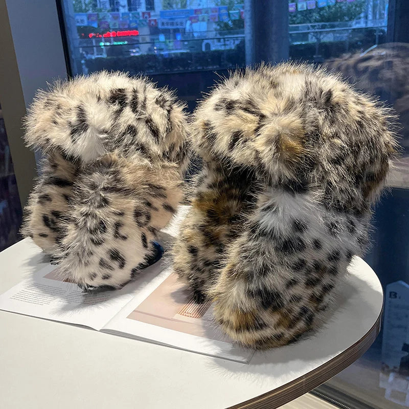 Leopard Print Fur Ushanka Hat