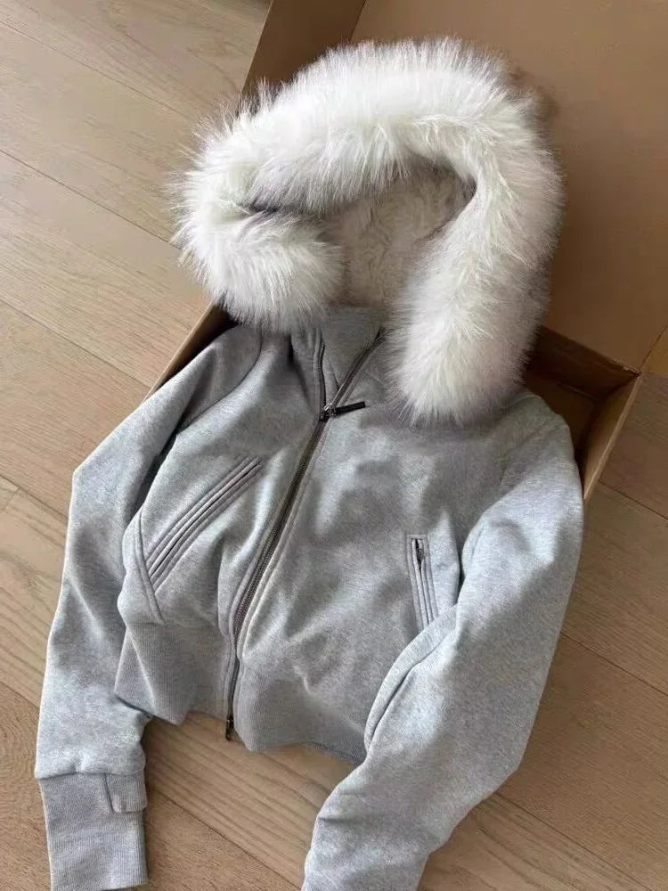 Fur Hooded Winter Zip-Up Sweaters
