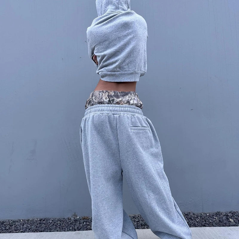 Double Waisted Embroidered Baggy Sweatpants