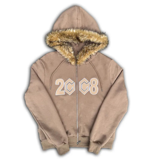 2008 Pattern Faux Fur Hoodie