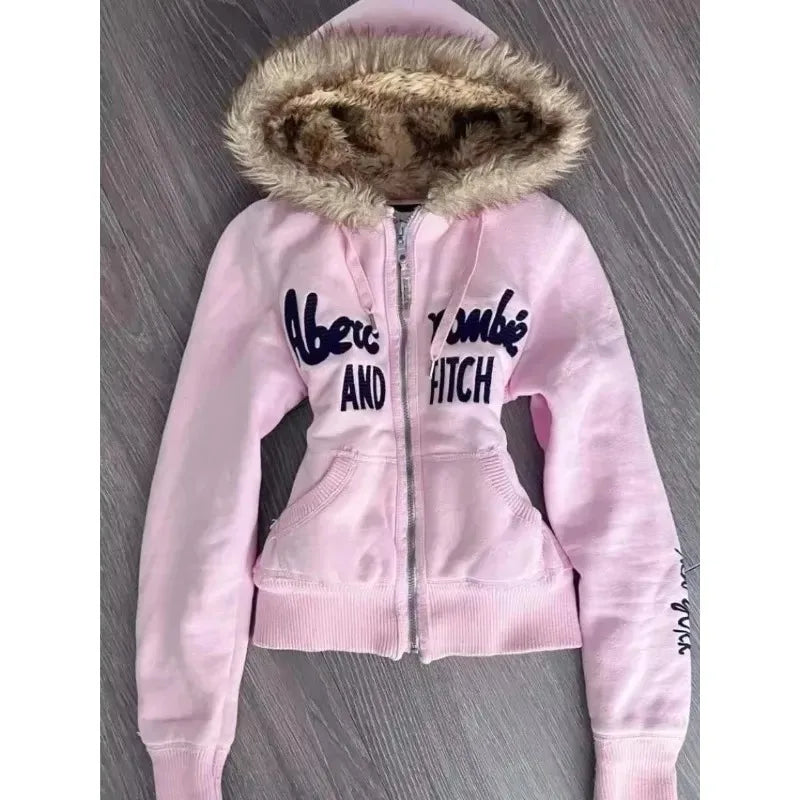 Fur Hooded Y2k Hoodies