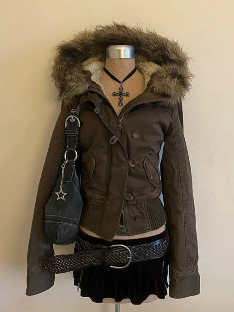 Fur Hooded Warm y2k Jacket