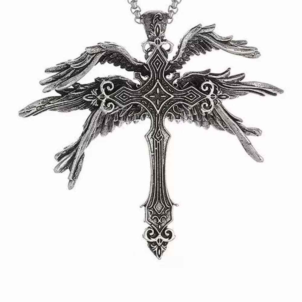 Gothic Jesus Wings Cross Necklace