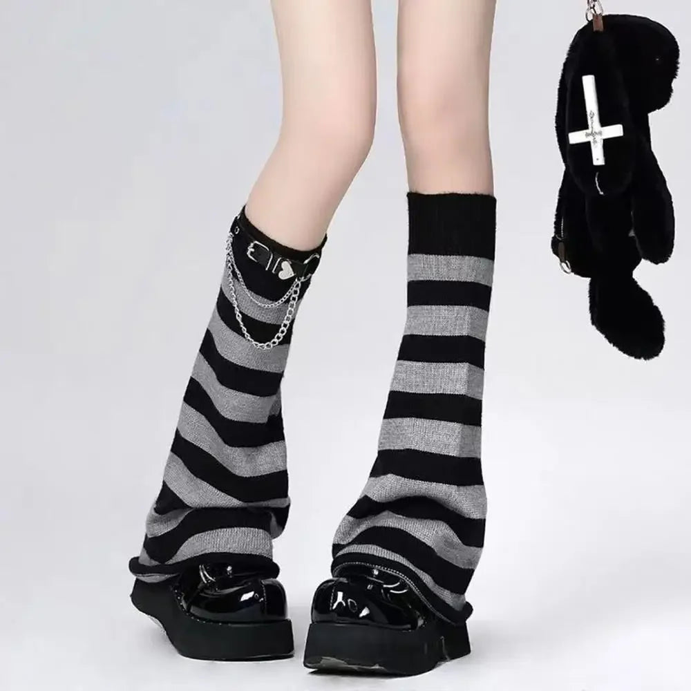 Black and White Knitted Leg Warmers