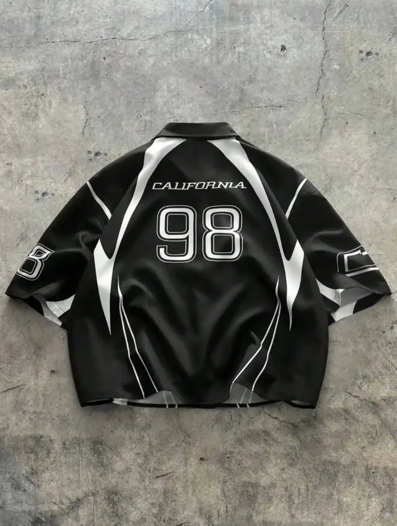 Striped Jersey-Styled Button-Up T-shirt