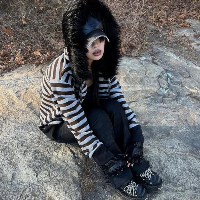 Gothic Emo Fur Hooded Sweaters