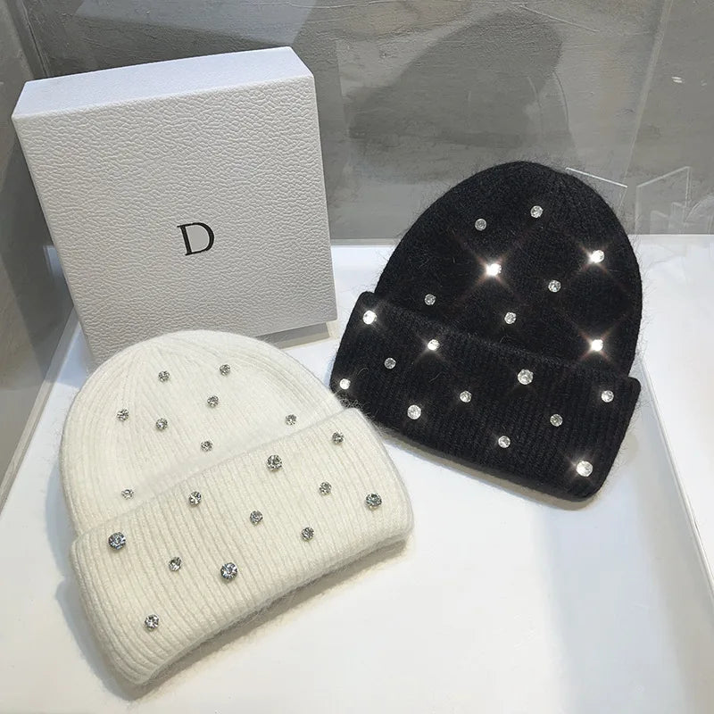 Rhinestone Beads Knitted Beanie