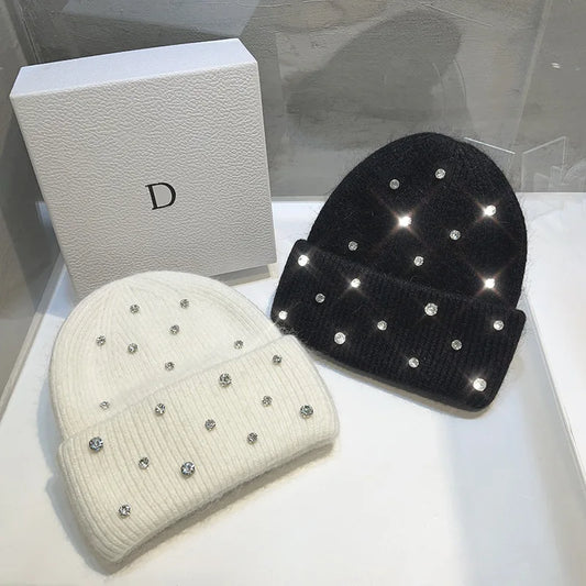 Rhinestone Beads Knitted Beanie