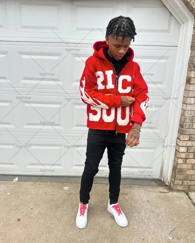 High Quality Ripped Embroidered Lettering Hoodie