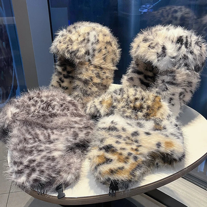Leopard Print Fur Ushanka Hat
