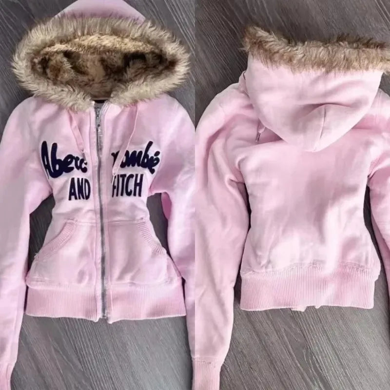Fur Hooded Y2k Hoodies