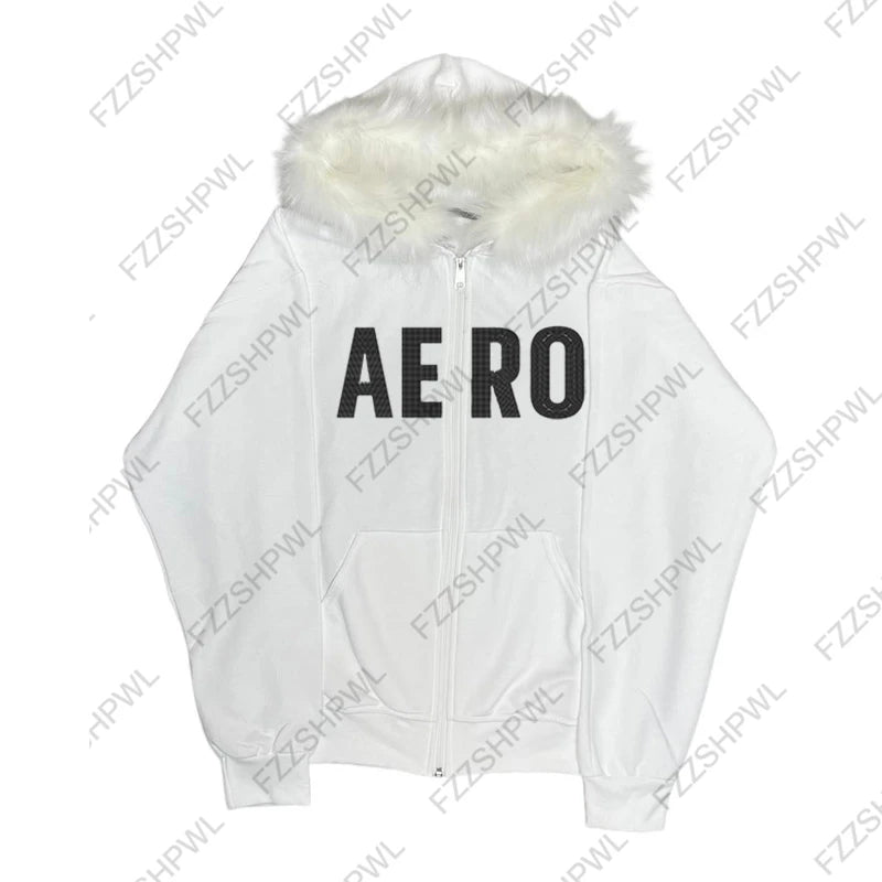 Fur Hoodied Y2k Zip up Hoodies