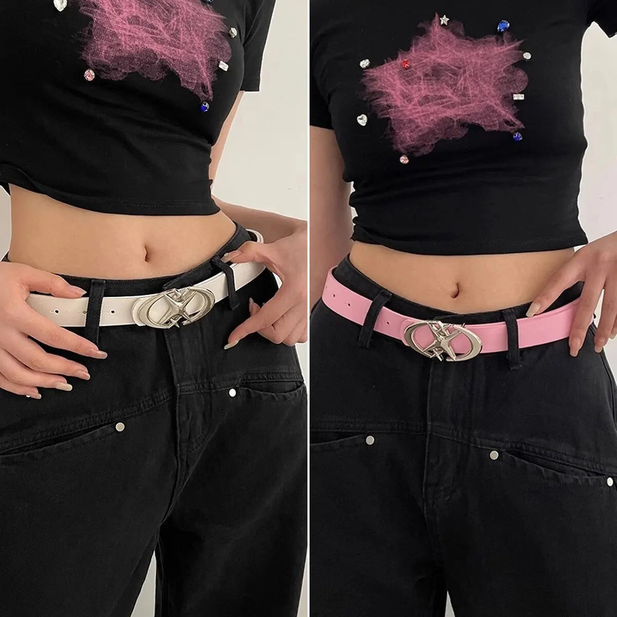 Unisex Belt Punk Star Buckle Design Cross Metal Vintage Gothic Y2K Belt
