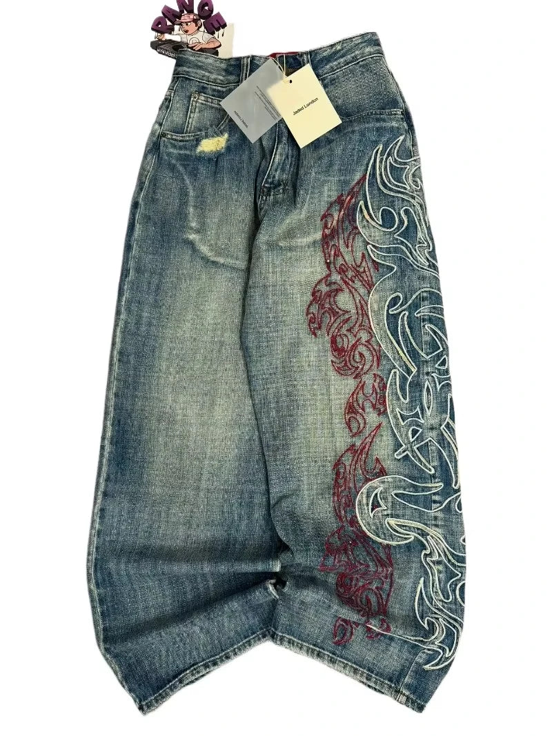 Baggy Wide Leg Designed Jeans
