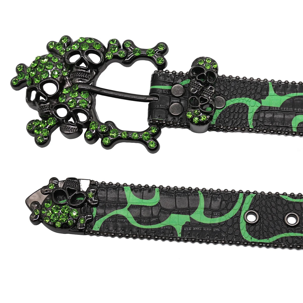 Green Skull Western Rhinestones Belt