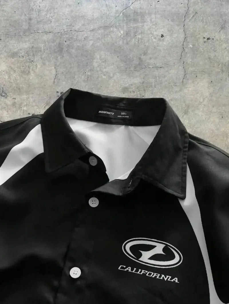 Striped Jersey-Styled Button-Up T-shirt