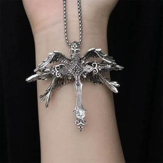 Gothic Jesus Wings Cross Necklace