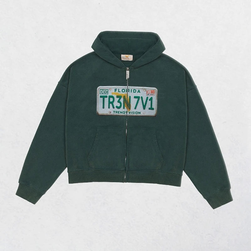 License Plate Zip-up Sweater