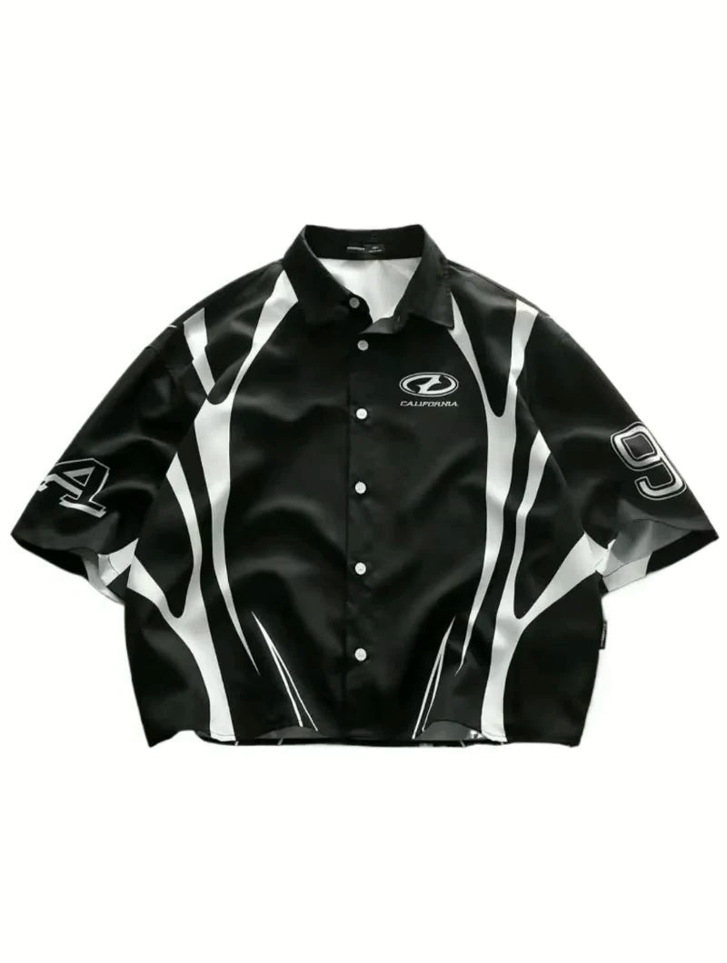 Striped Jersey-Styled Button-Up T-shirt