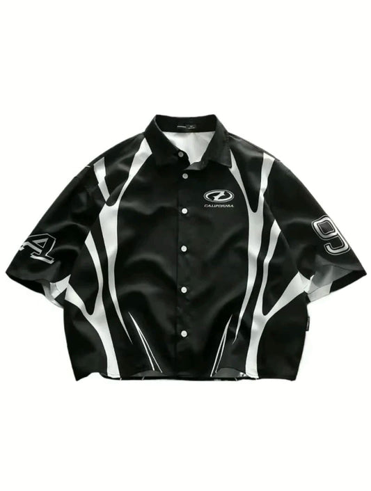 Striped Jersey-Styled Button-Up T-shirt