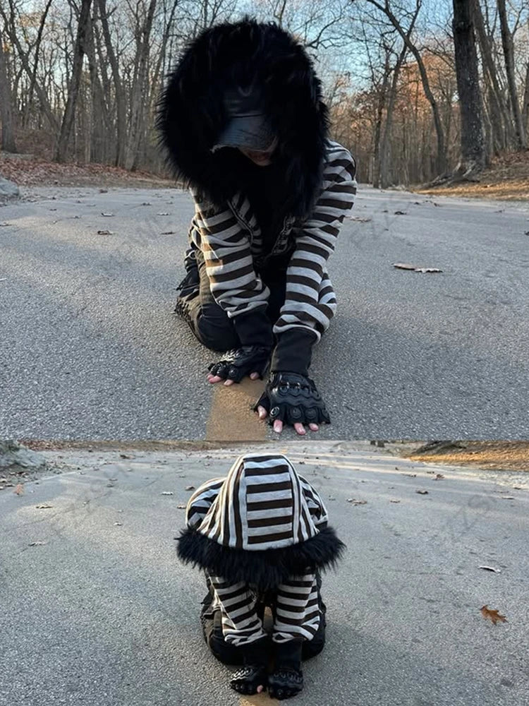 Gothic Emo Fur Hooded Sweaters