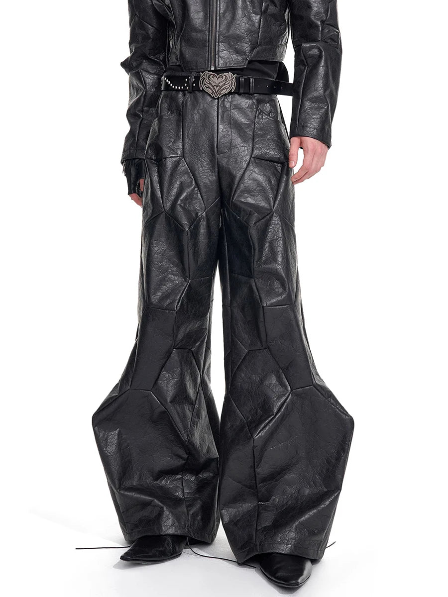 Gothic Design Flared Leather Pants