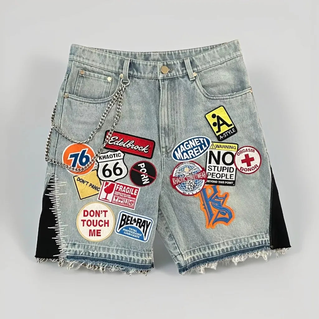 Patchwork Denim Cargo Shorts