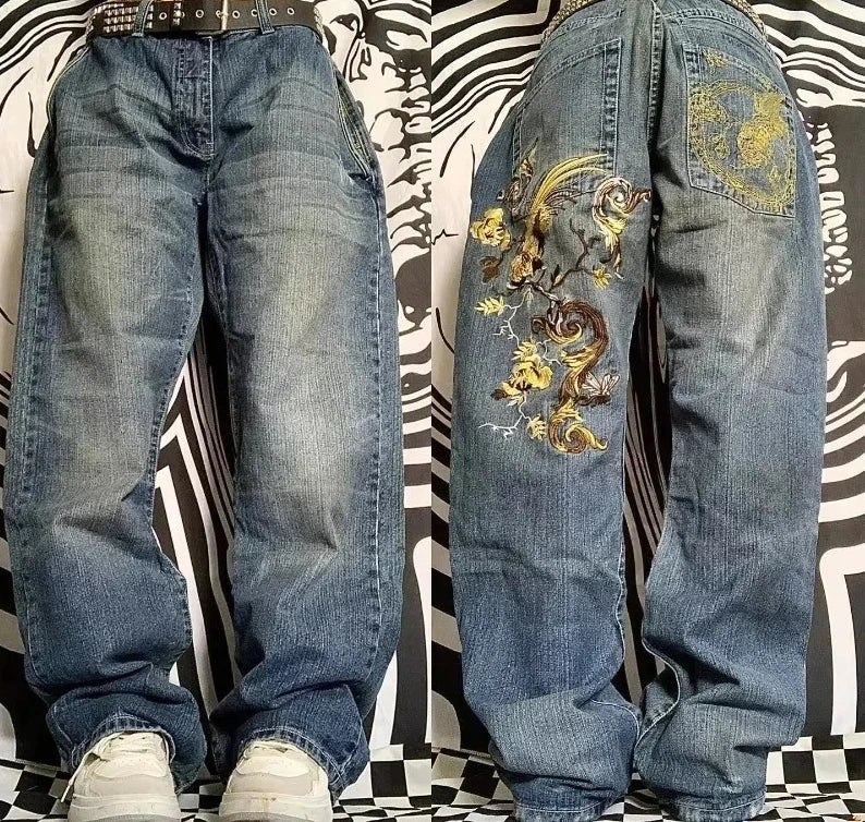 Embroidered Design Baggy Jeans
