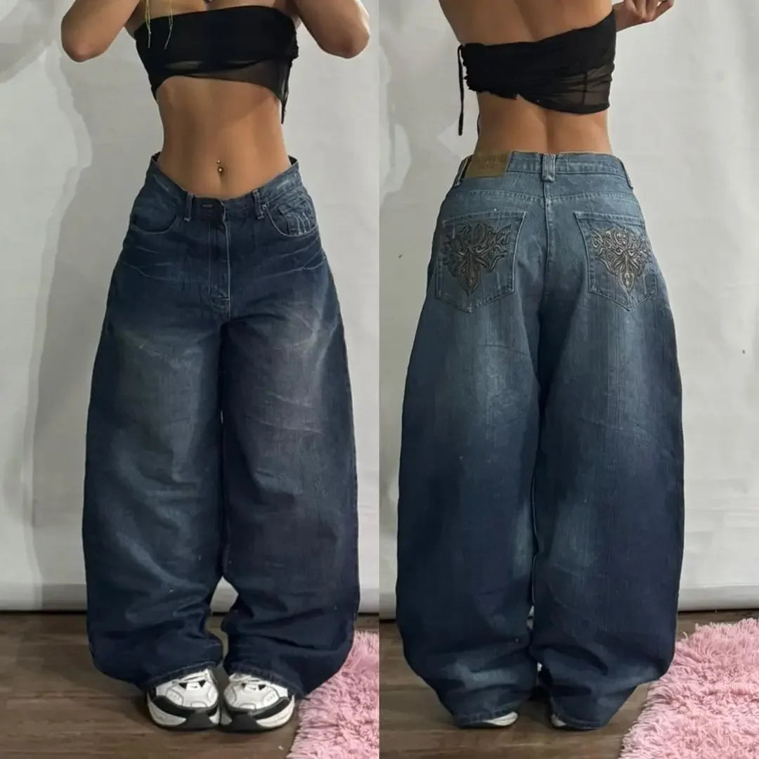 Embroidered Design Baggy Jeans