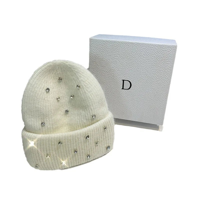 Rhinestone Beads Knitted Beanie