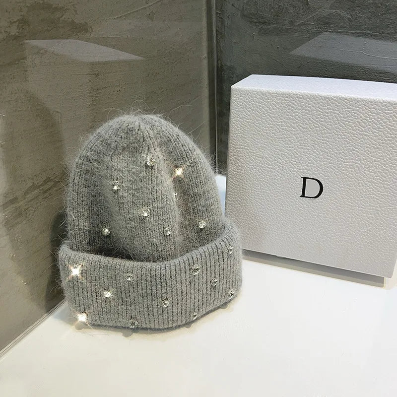 Rhinestone Beads Knitted Beanie