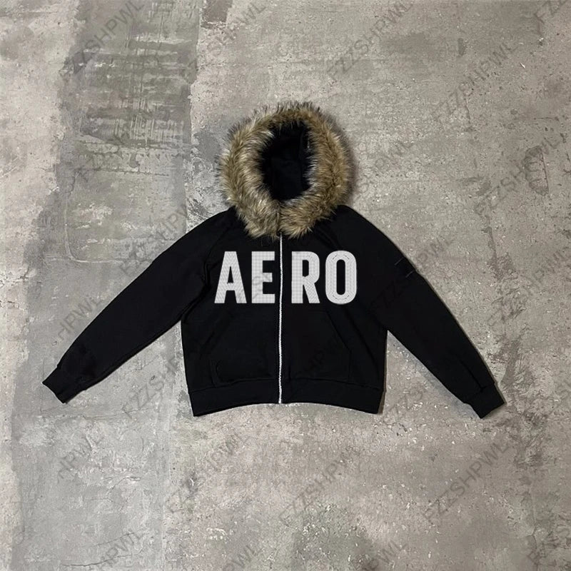 Fur Hoodied Y2k Zip up Hoodies
