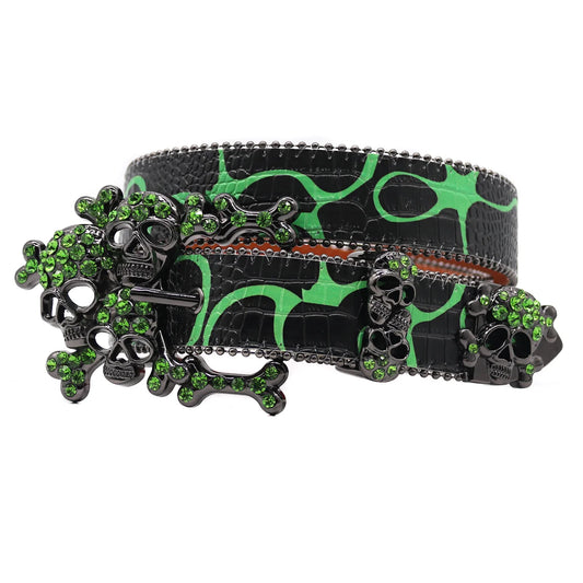 Green Skull Western Rhinestones Belt