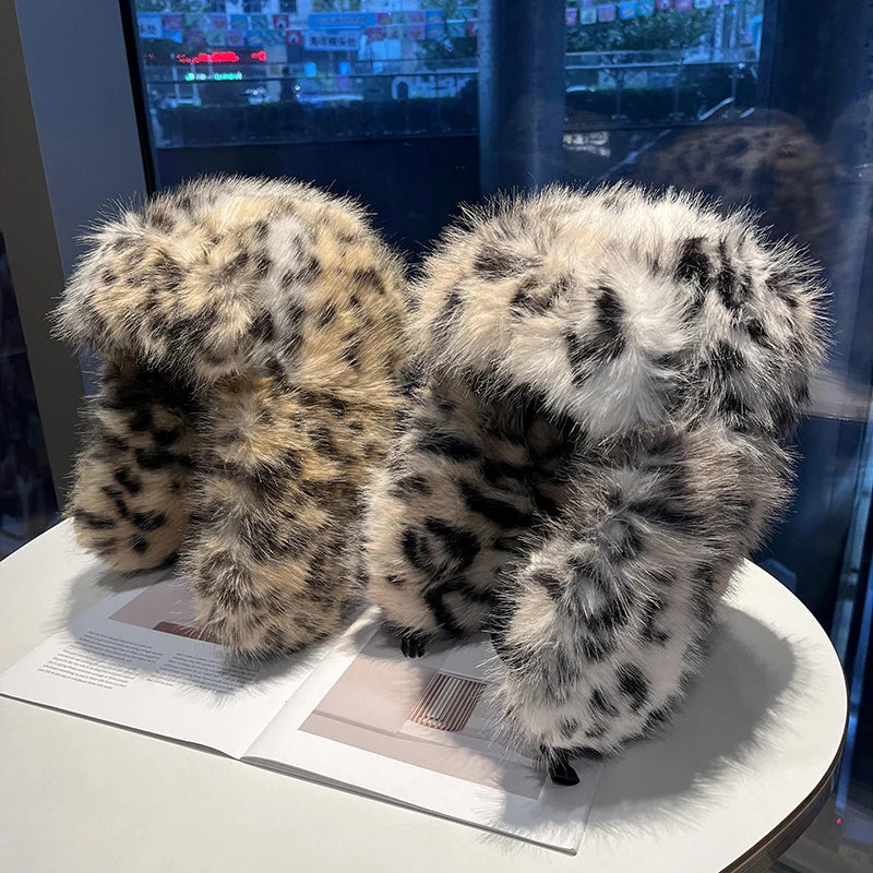 Leopard Print Fur Ushanka Hat