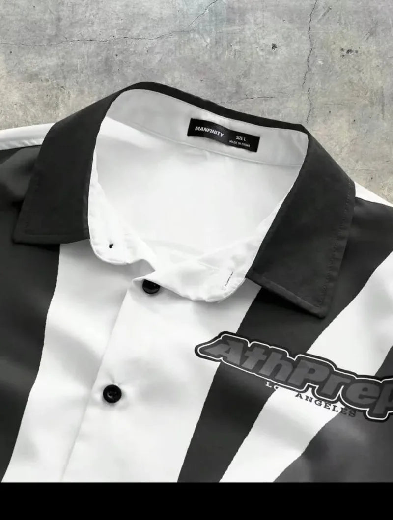 Striped Jersey-Styled Button-Up T-shirt